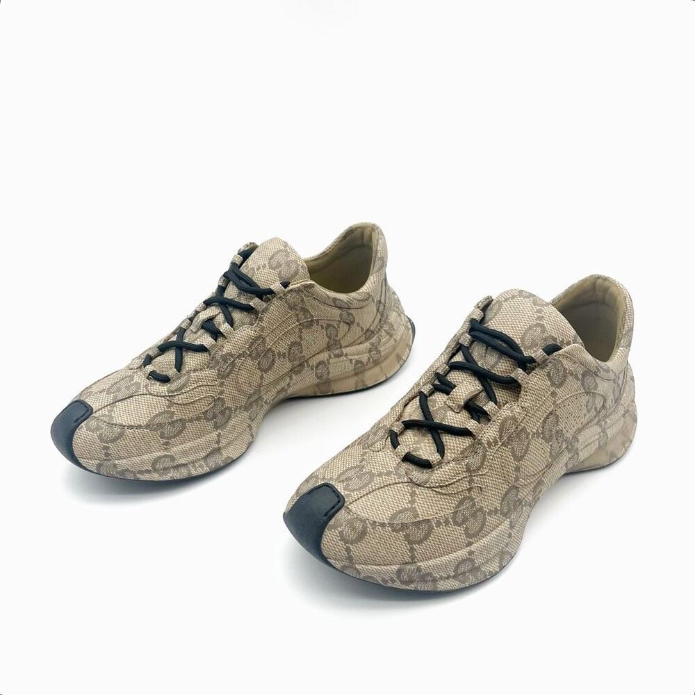 GUCCI Brown Run GG Logo Sneakers Size 39.5 US 9 Low Top Lace Up Monogram